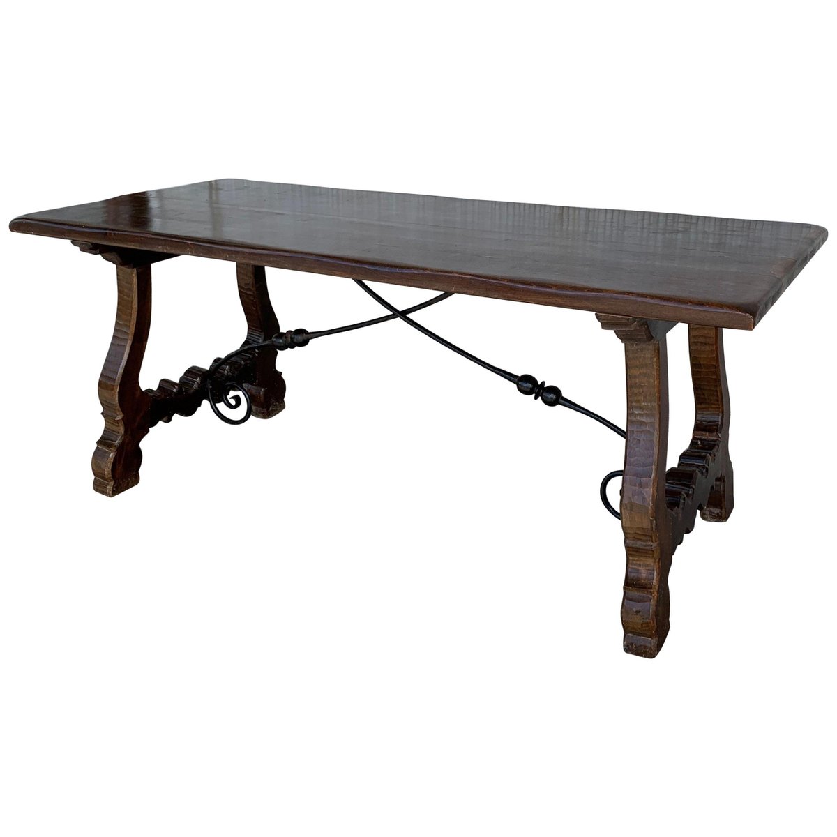 20th century refectory spanish table with lyre legs and iron stretch PSK-1002534