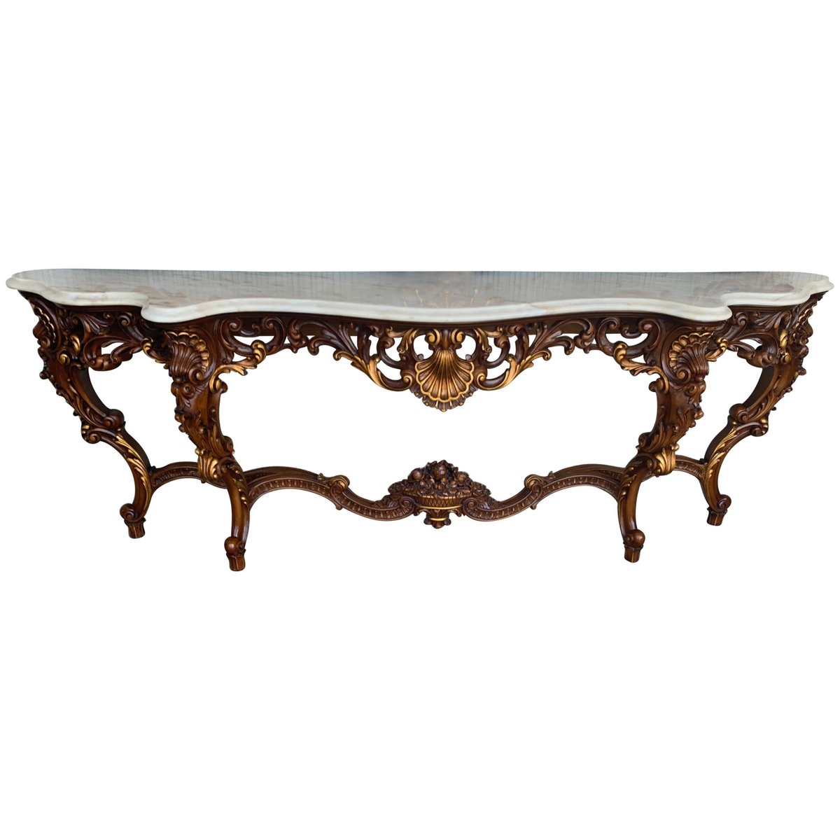 spanish 20th century baroque style carved walnut and marble console table PSK-1002536