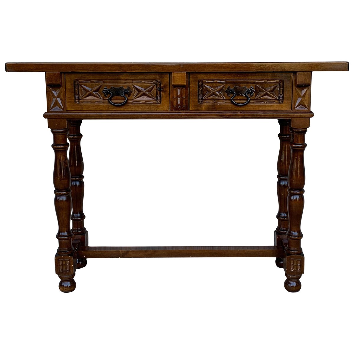 20th century spanish tuscan console table with two drawers and turned legs PSK-1002586