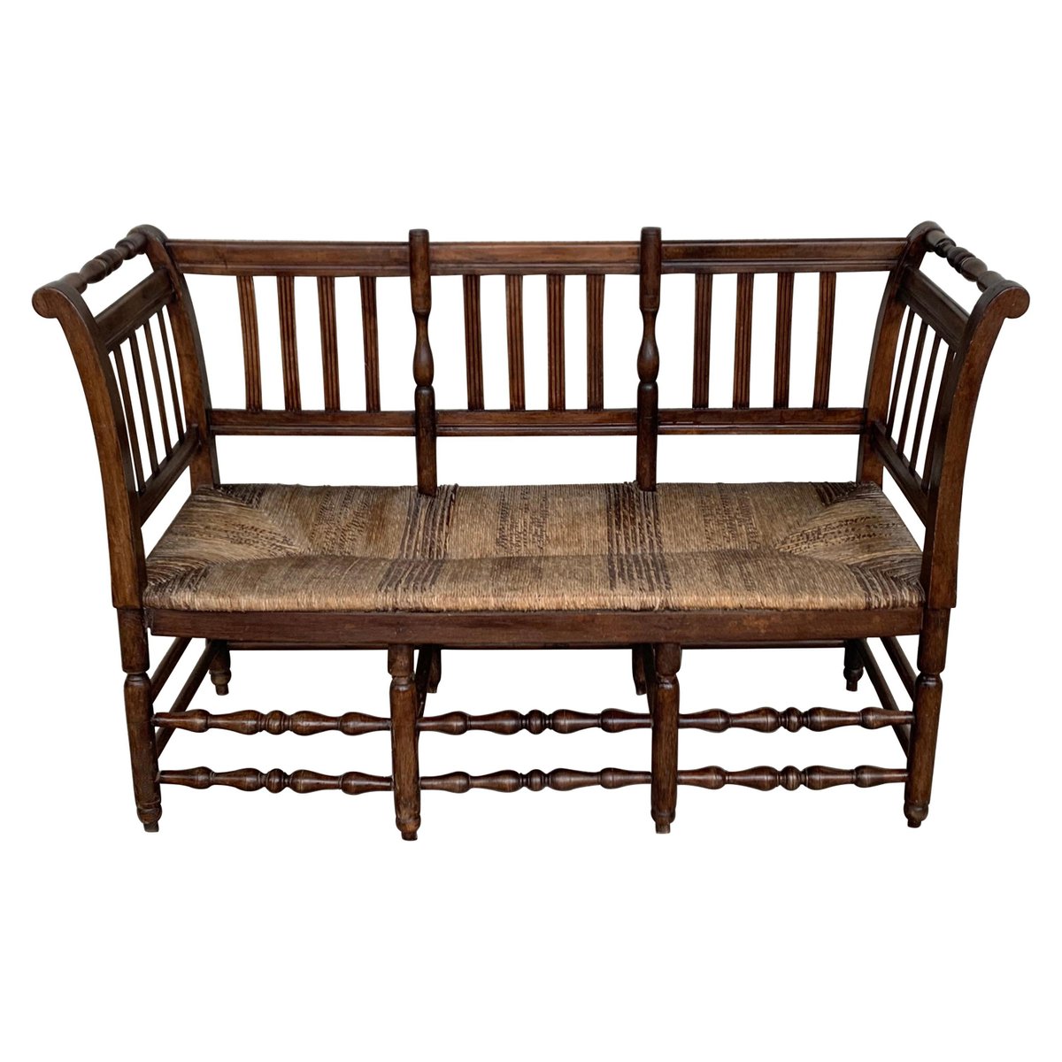 20th century catalan bench in walnut with caned seat PSK-1002596