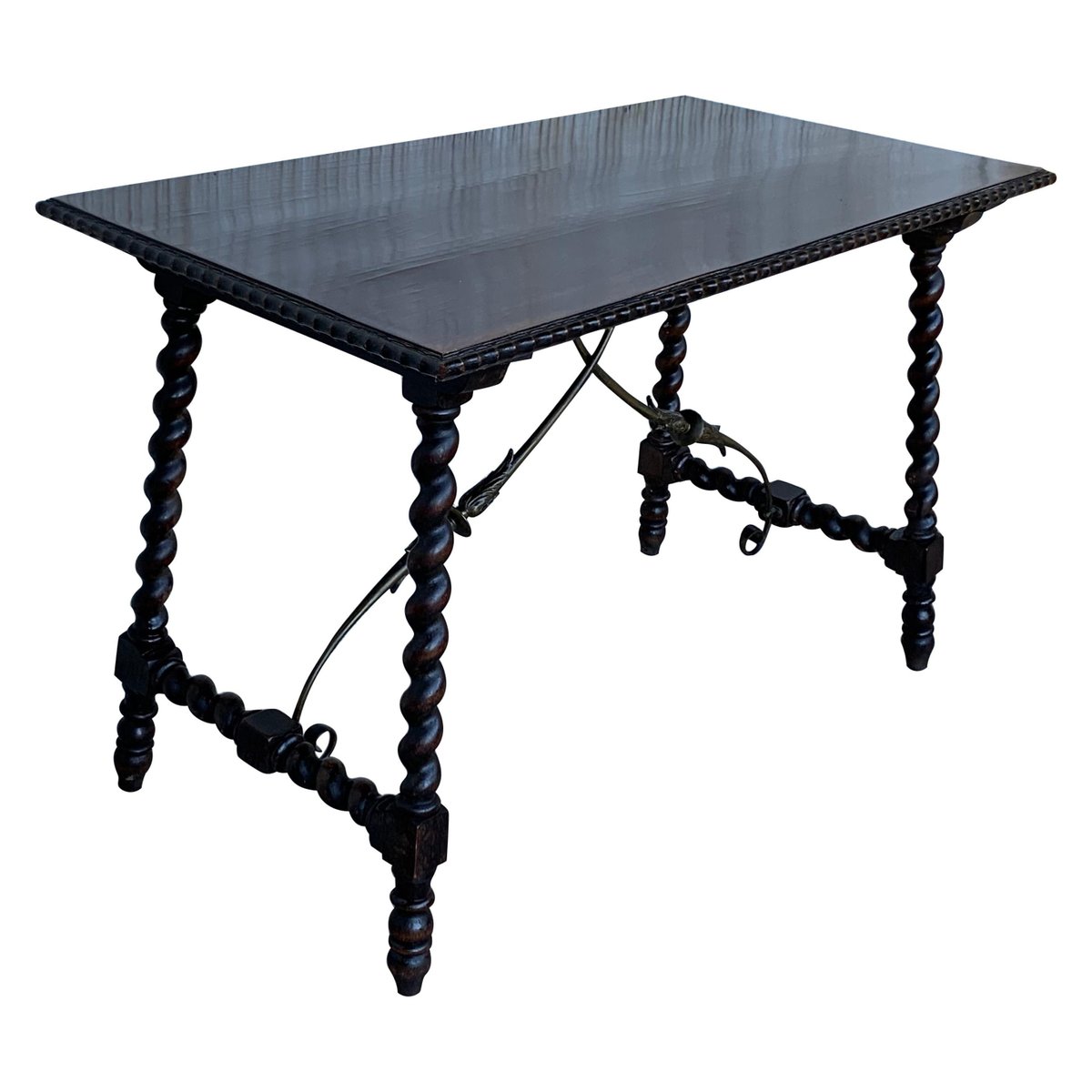 19th century spanish console or desk table with iron stretcher and solomonic legs PSK-1002619