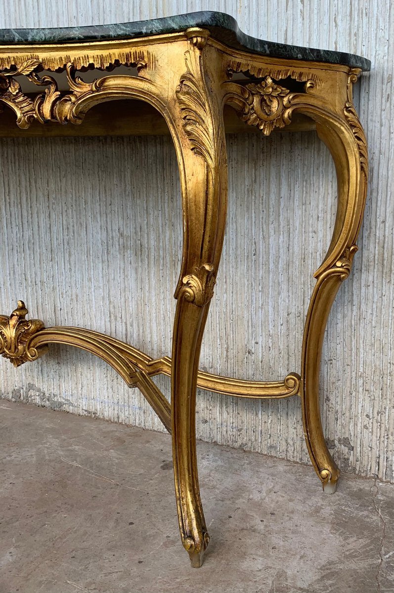 20th century baroque style carved walnut ormolu and green marble console table PSK-1002622