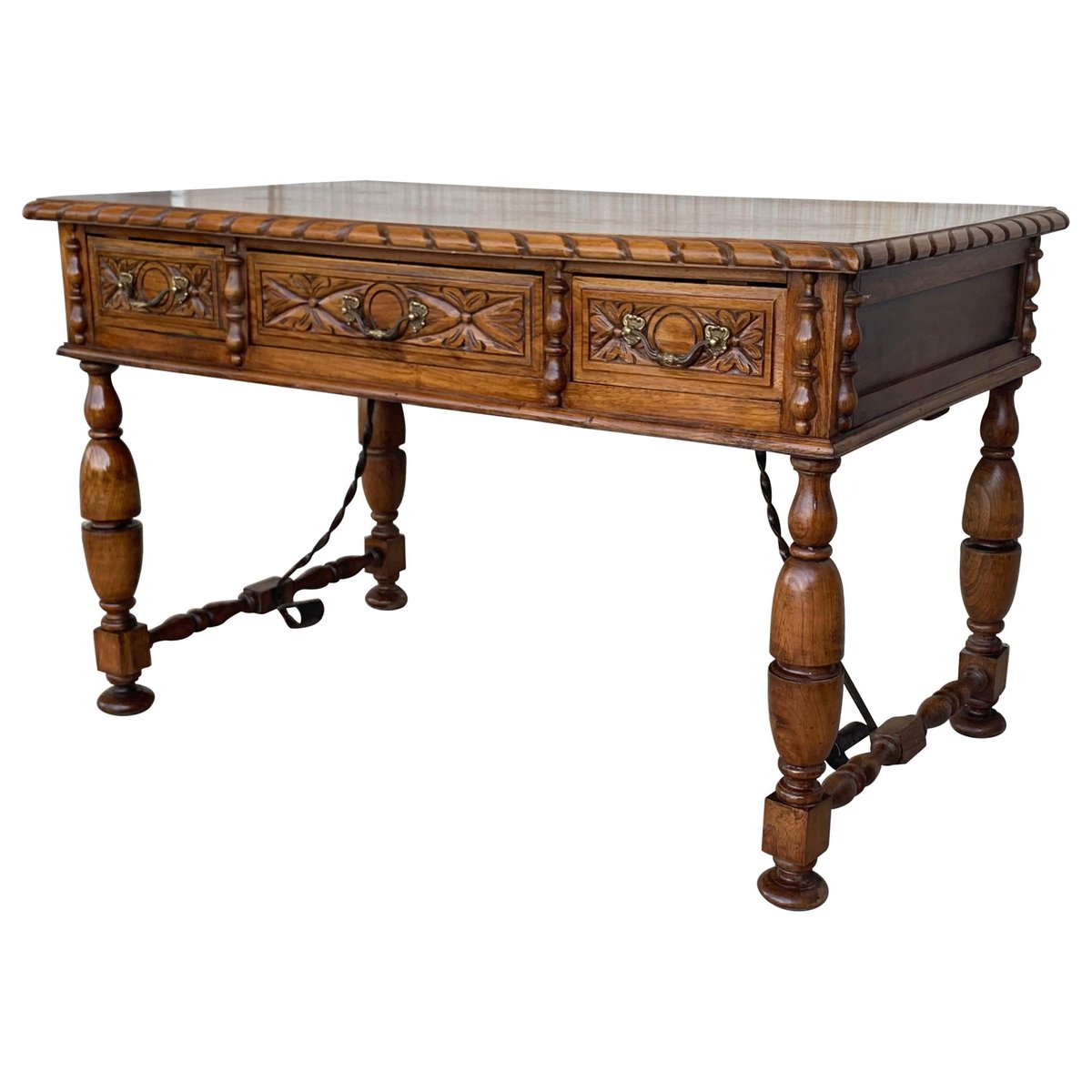 20th century french louis xv style carved walnut desk with three drawers PSK-1002629