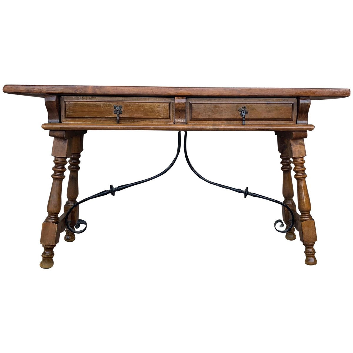 19th century solid walnut baroque lyre leg trestle refectory desk 1 PSK-1002631