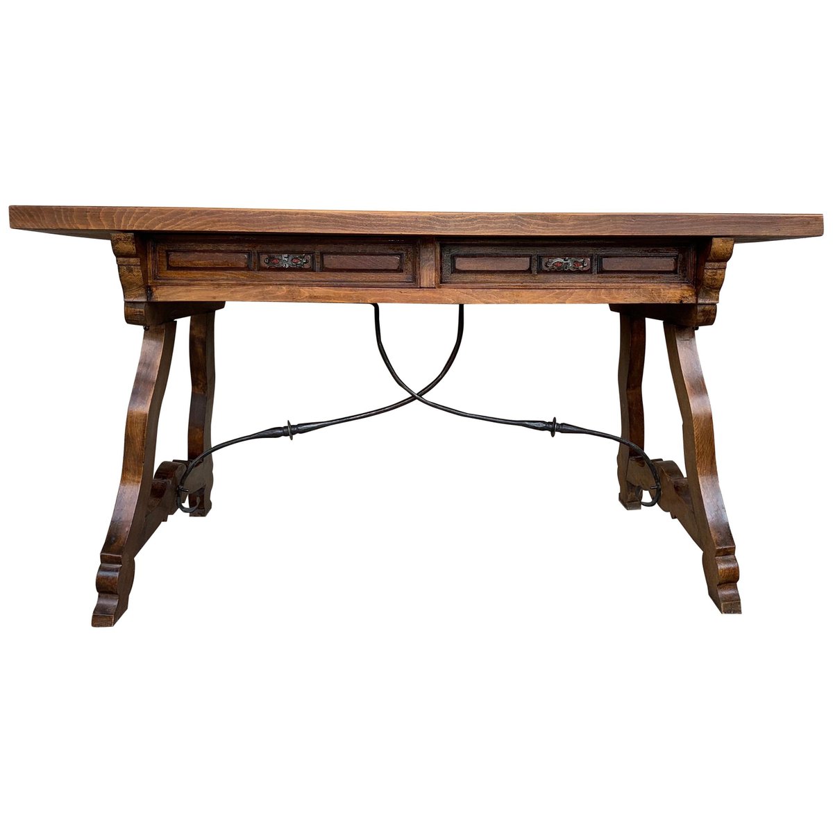 19th century solid walnut baroque lyre leg trestle refectory desk PSK-1002634