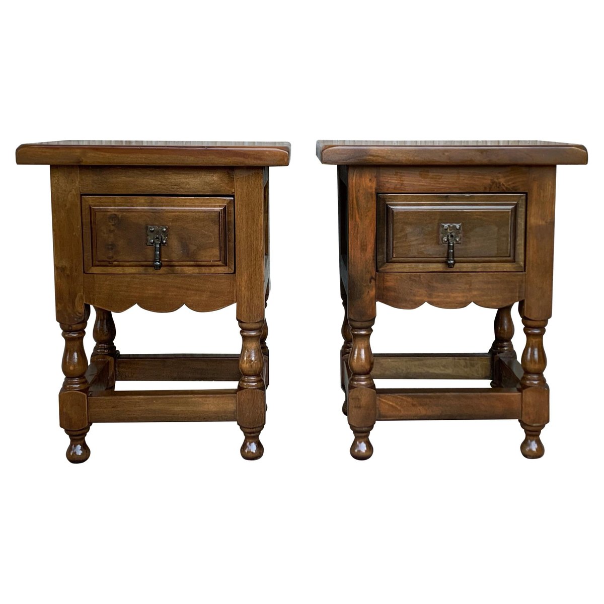 20th century spanish nightstands with carved drawer and iron hardware set of 2 PSK-1002643