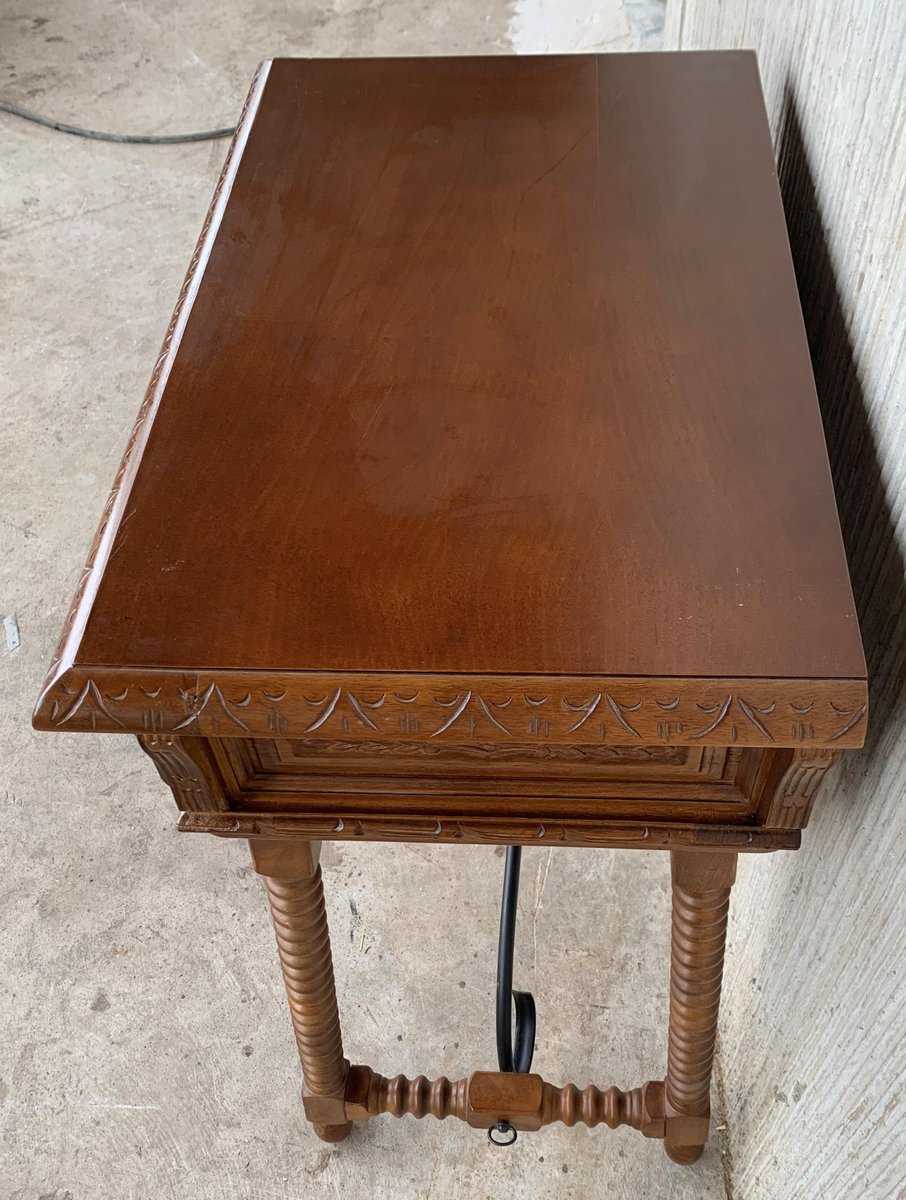 20thCentury Spanish Bargueno Table or Lady's Desk with Carved Drawer