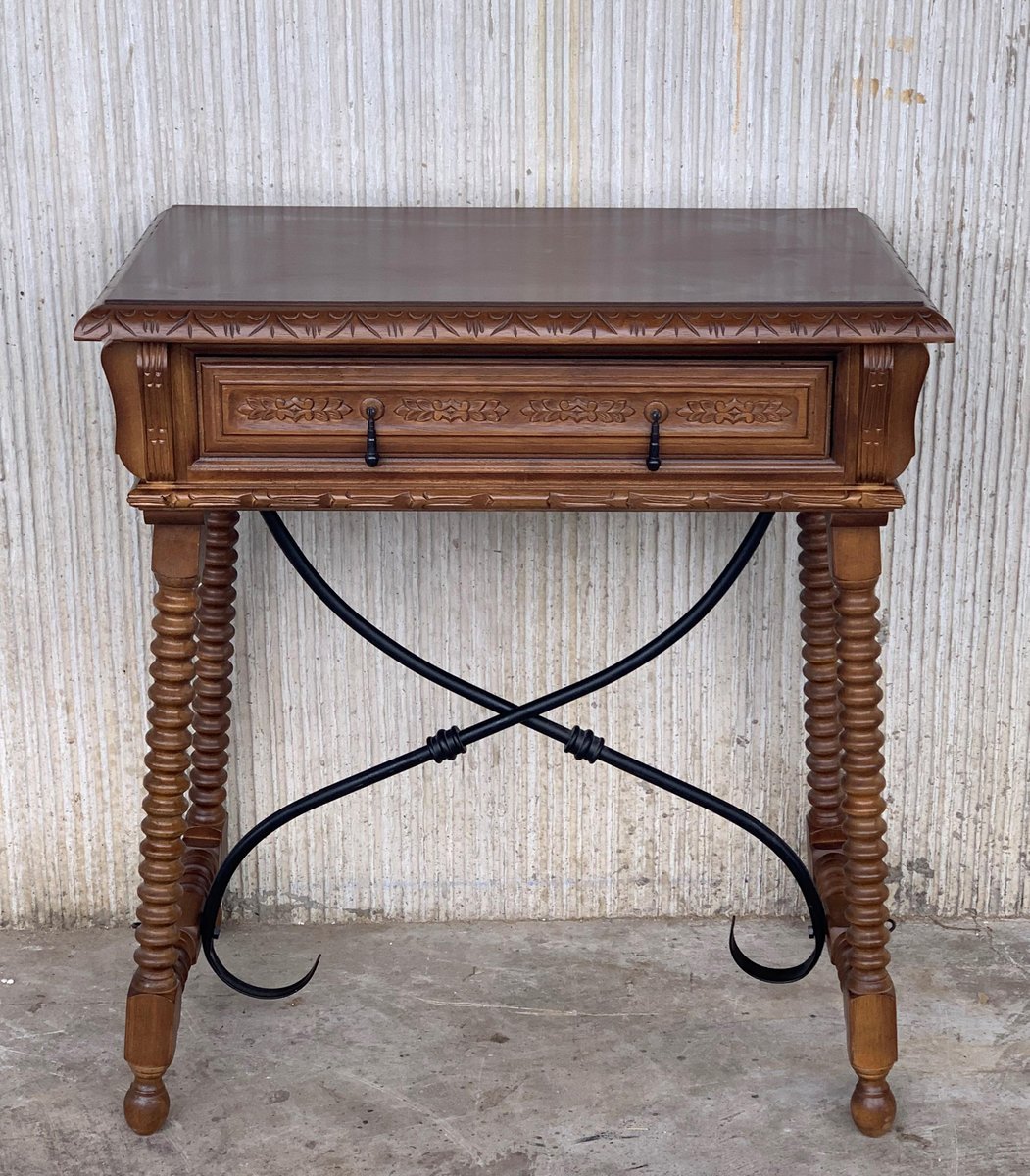 20thCentury Spanish Bargueno Table or Lady's Desk with Carved Drawer