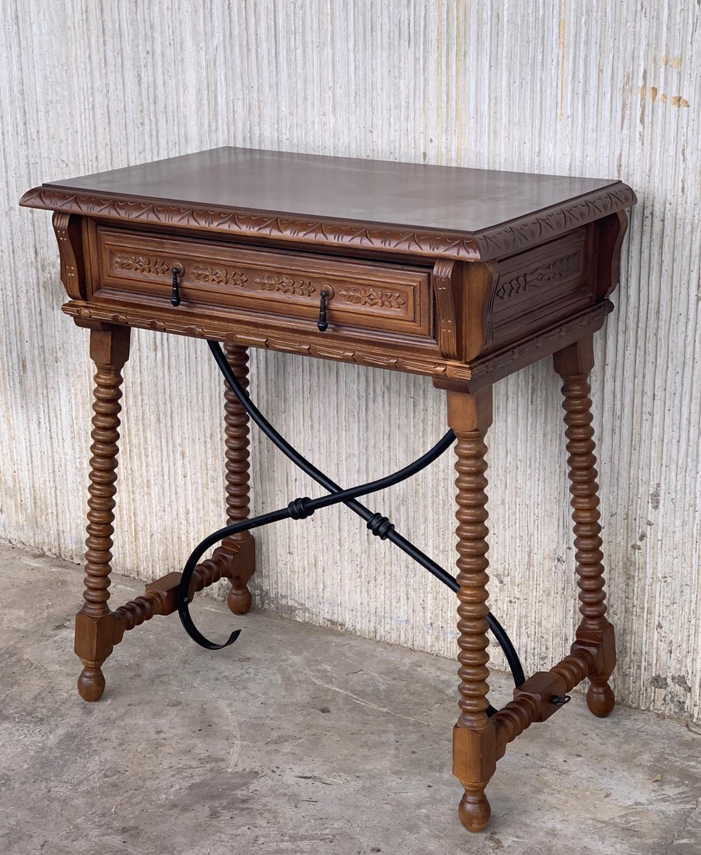 20thCentury Spanish Bargueno Table or Lady's Desk with Carved Drawer
