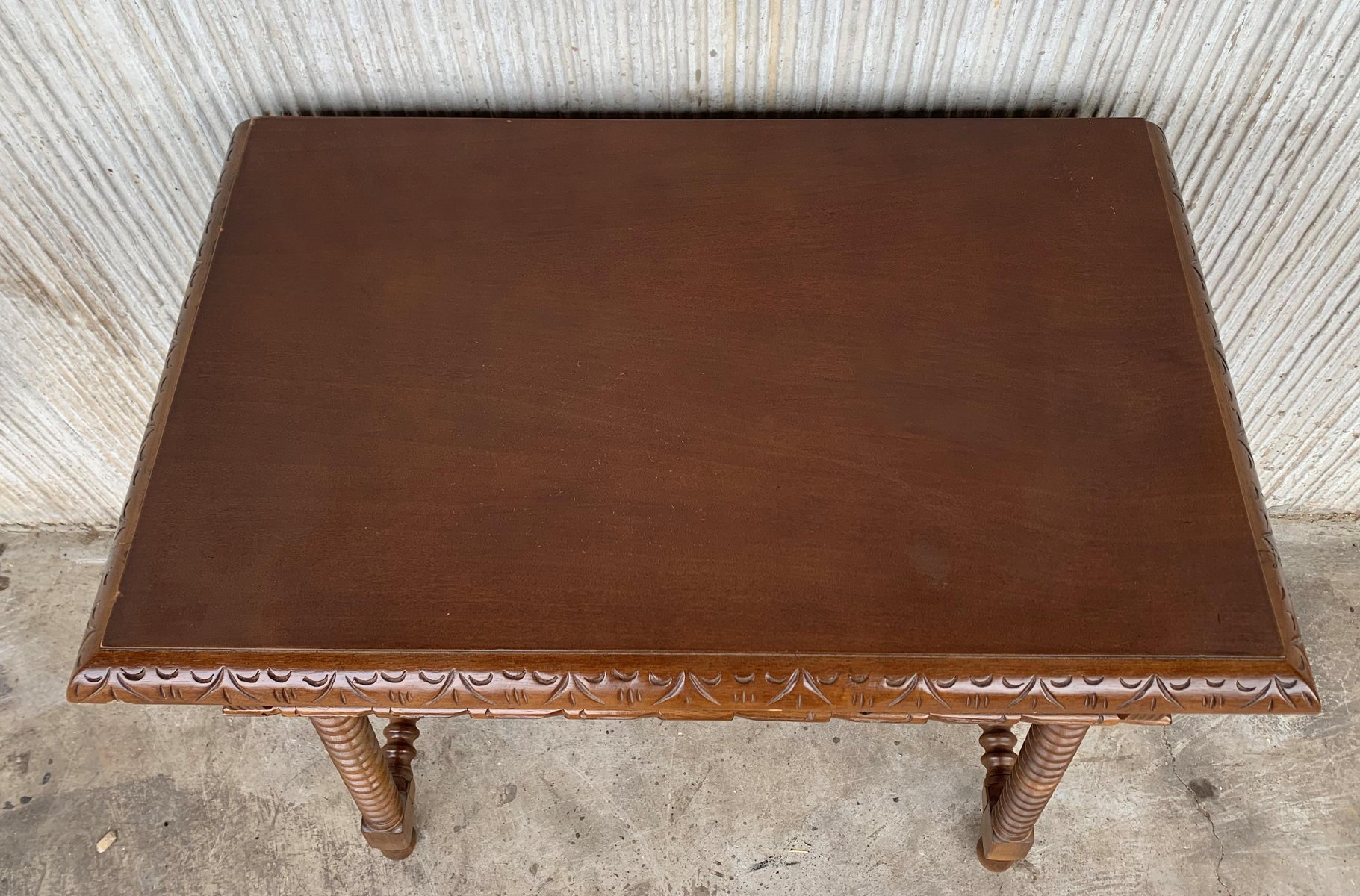 20thCentury Spanish Bargueno Table or Lady's Desk with Carved Drawer