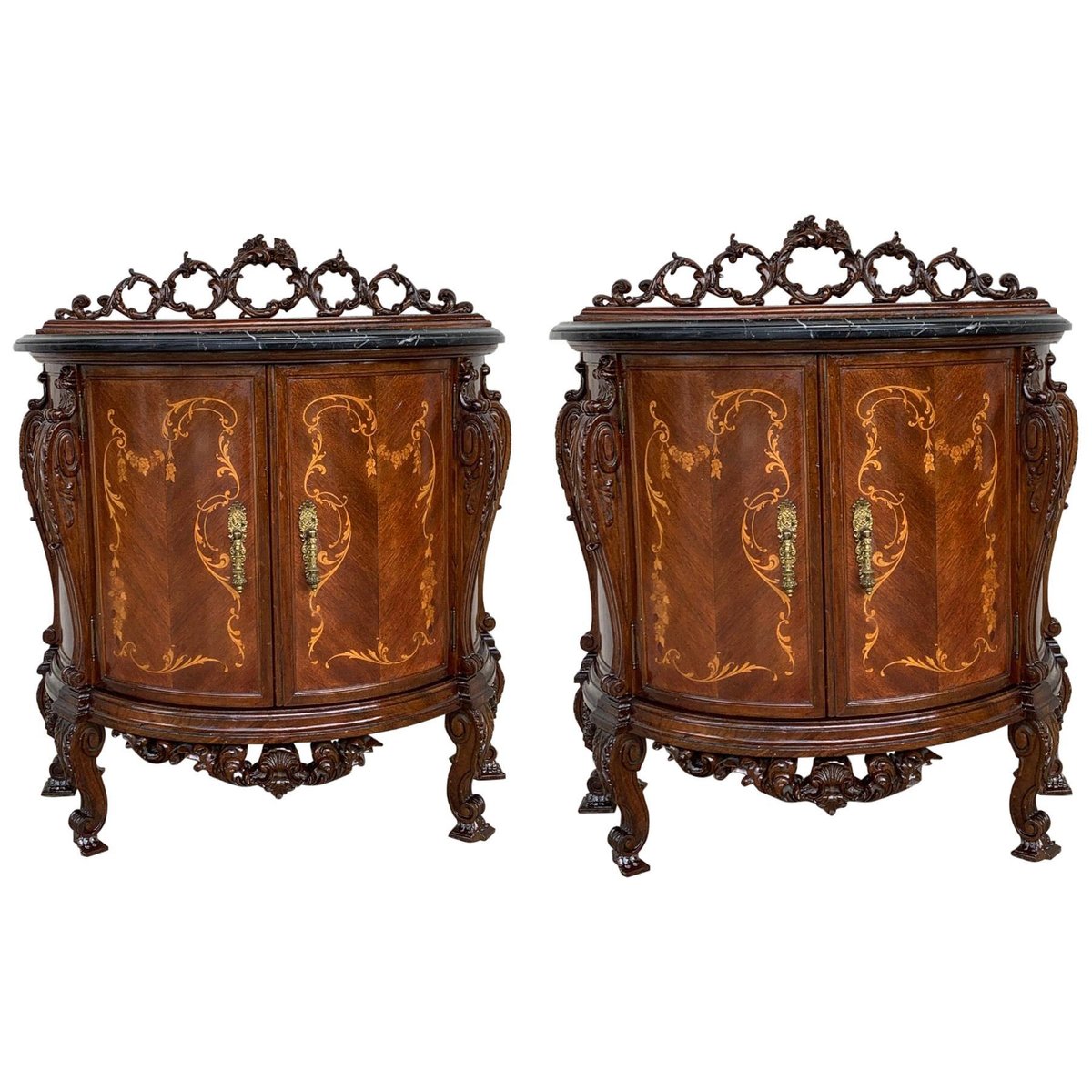 carved marquetry nightstands with two doors and hidden drawer set of 2 PSK-1002681