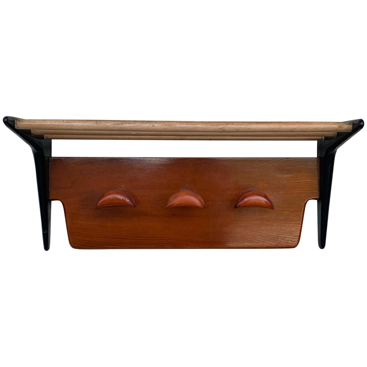 MidCentury Italian Modern Teakwood and Oak Wall Coat & Hat Rack by Ico