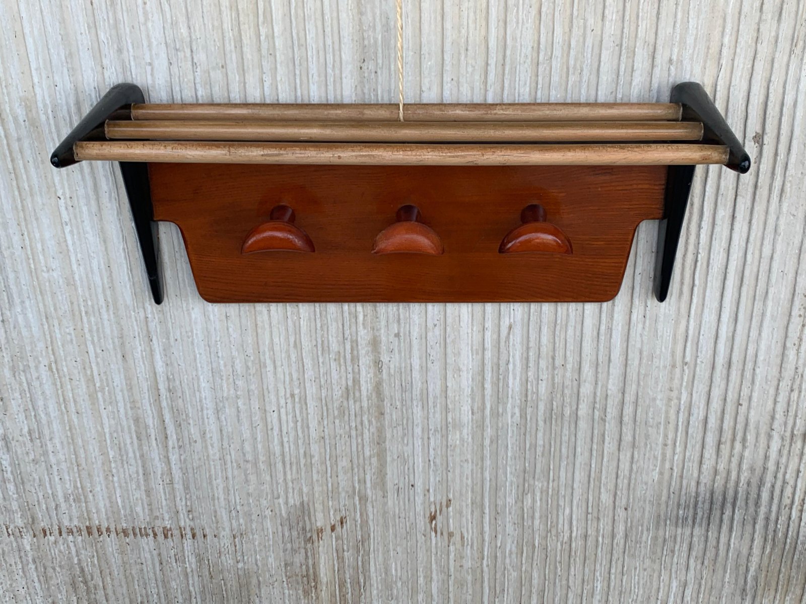 MidCentury Italian Modern Teakwood and Oak Wall Coat & Hat Rack by Ico