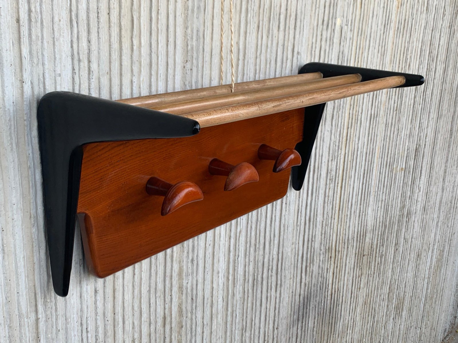 MidCentury Italian Modern Teakwood and Oak Wall Coat & Hat Rack by Ico
