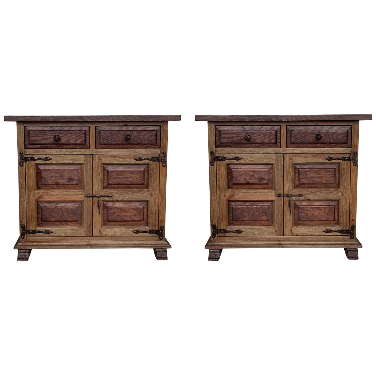 19th century catalan carved oak tuscan two drawer buffets set of 2 PSK-1002720