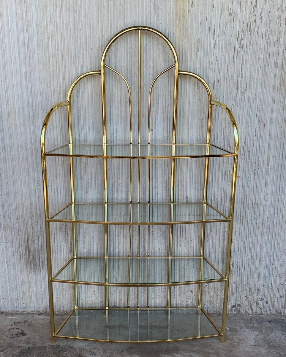 Vintage Brass Arched Glass Display Shelf by Milo Baughman for sale at