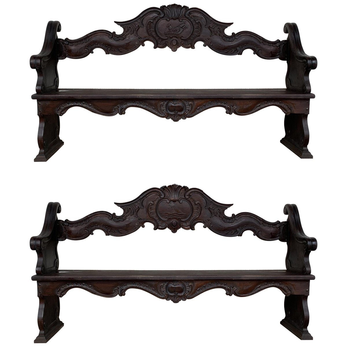 19th century french carved oak benches set of 2 PSK-1002862