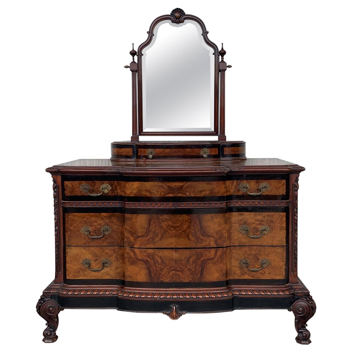 venetian baroque dresser with mirror in burl walnut with ebonized details 1900s PSK-1002904