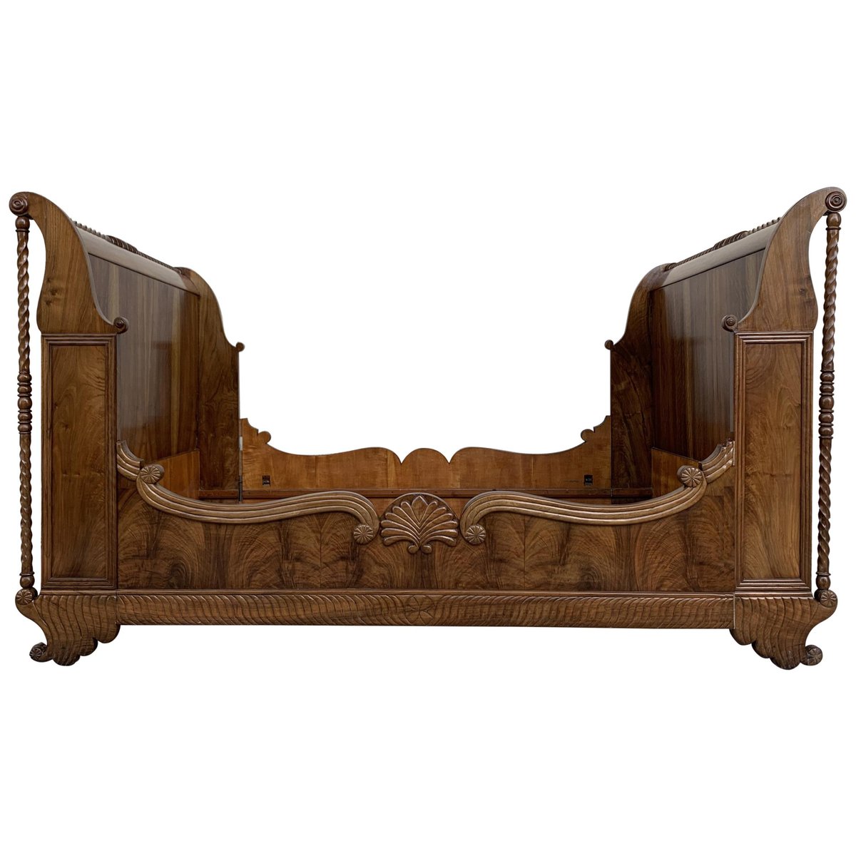 neoclassical carved walnut full size bed frame 20th century PSK-1002919