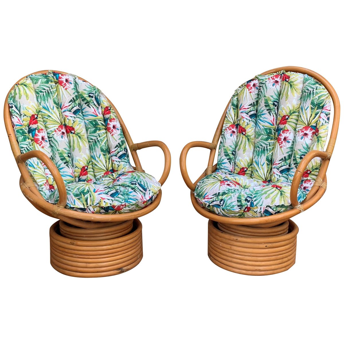 mid century modern italian bamboo lounge rotative armchairs with cushions set of 2 PSK-1002928