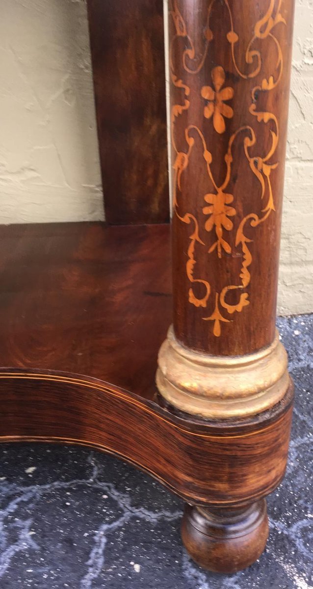 TRDST - - 20th century marquetry console table with white carrara