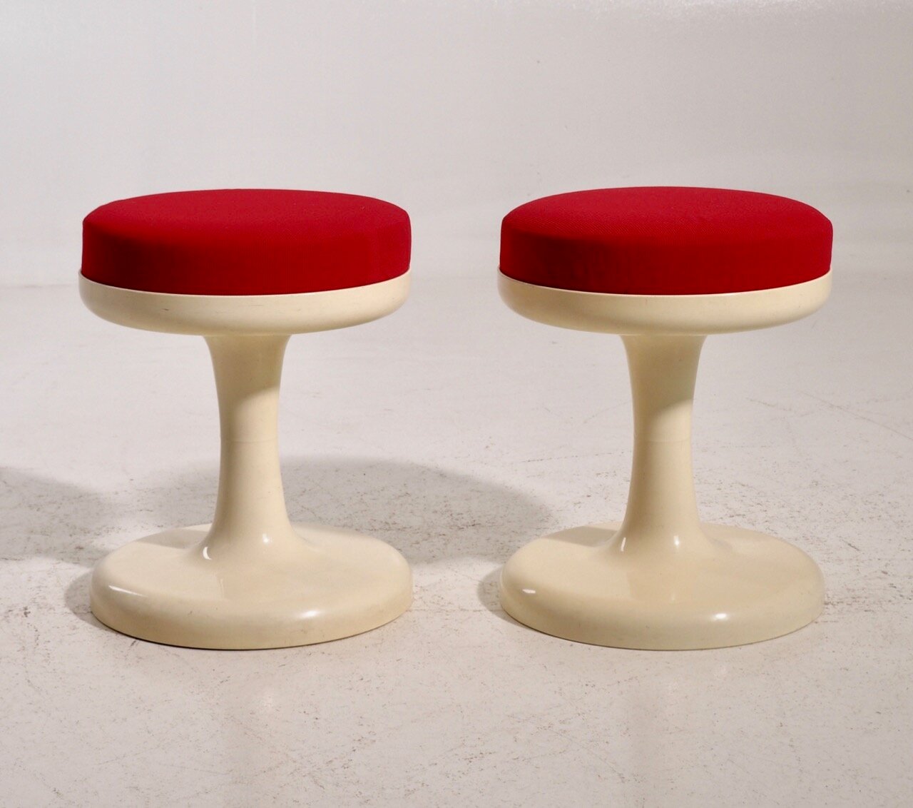 scandinavian modern stools with red fabric upholstery 1960s set of 2 SA-1003444