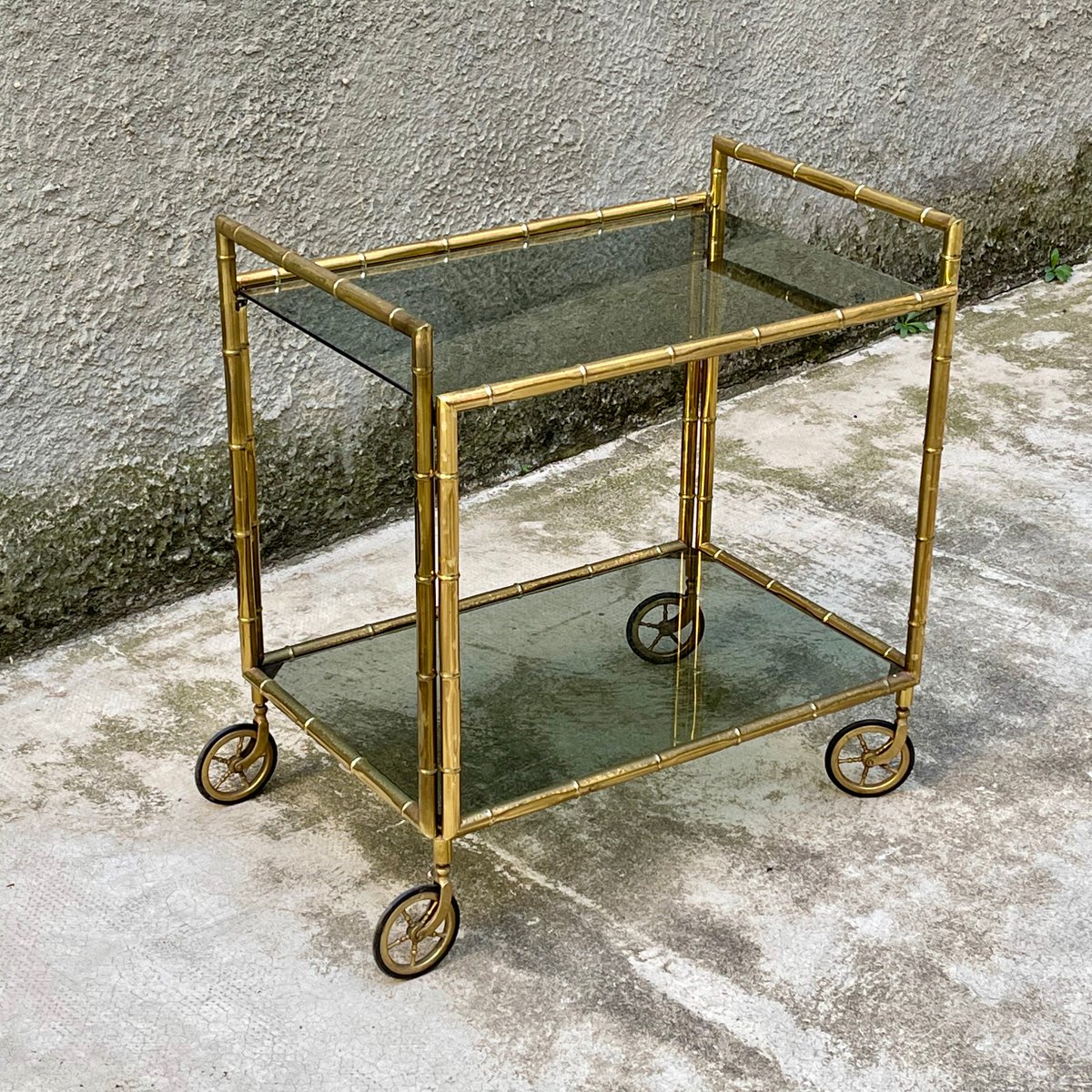 mid century metal faux bamboo bar cart 1960s HTT-1003543