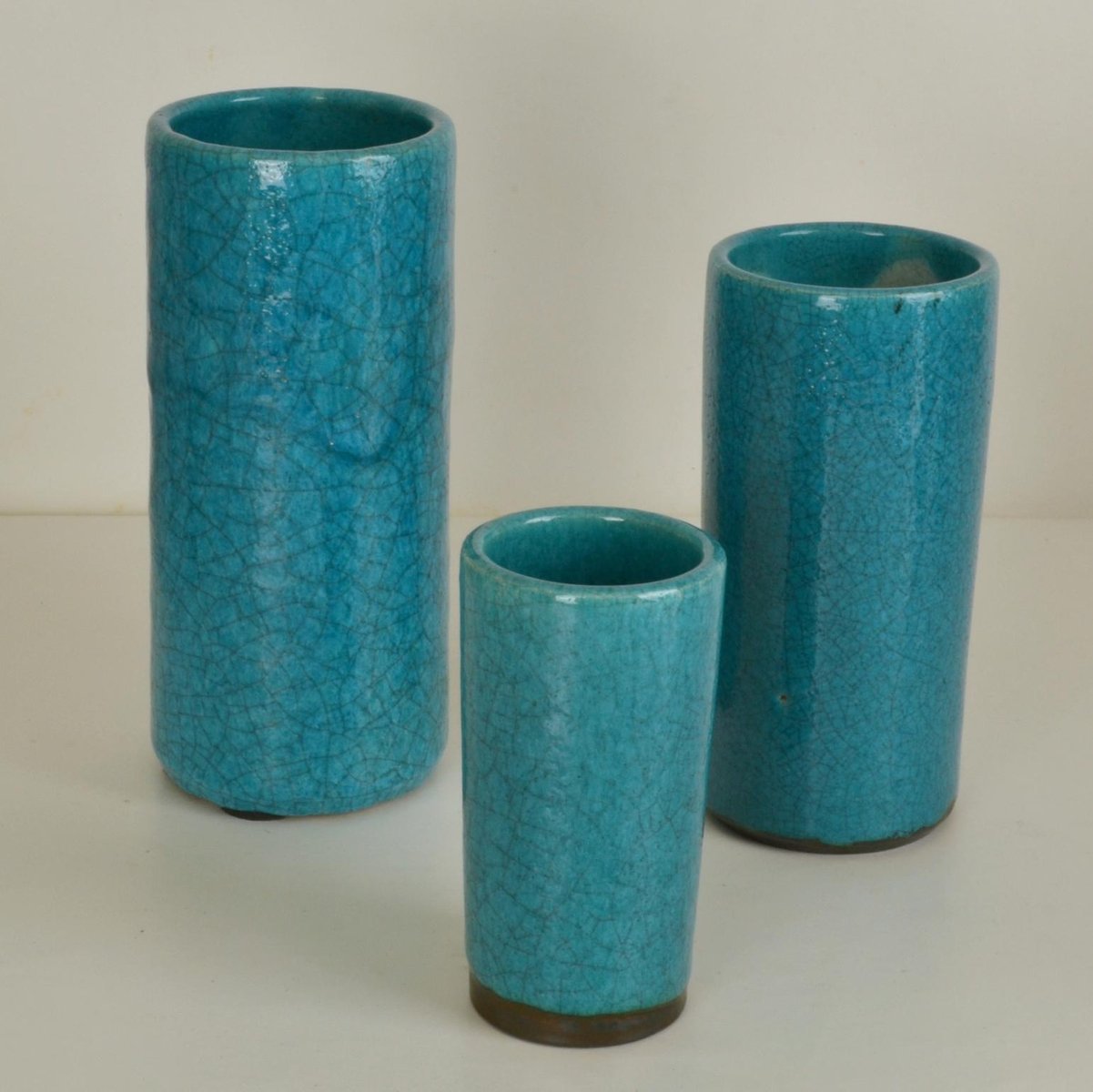 Blue Ceramic Cylinder Vases by Groeneveldt, Set of 10 for sale at Pamono