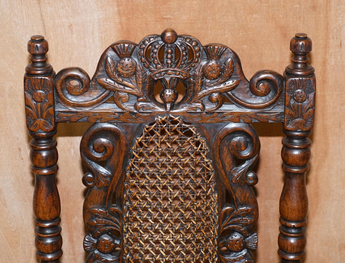 Carved Jacobean Throne Dining Chairs with Hand Painted & Embossed