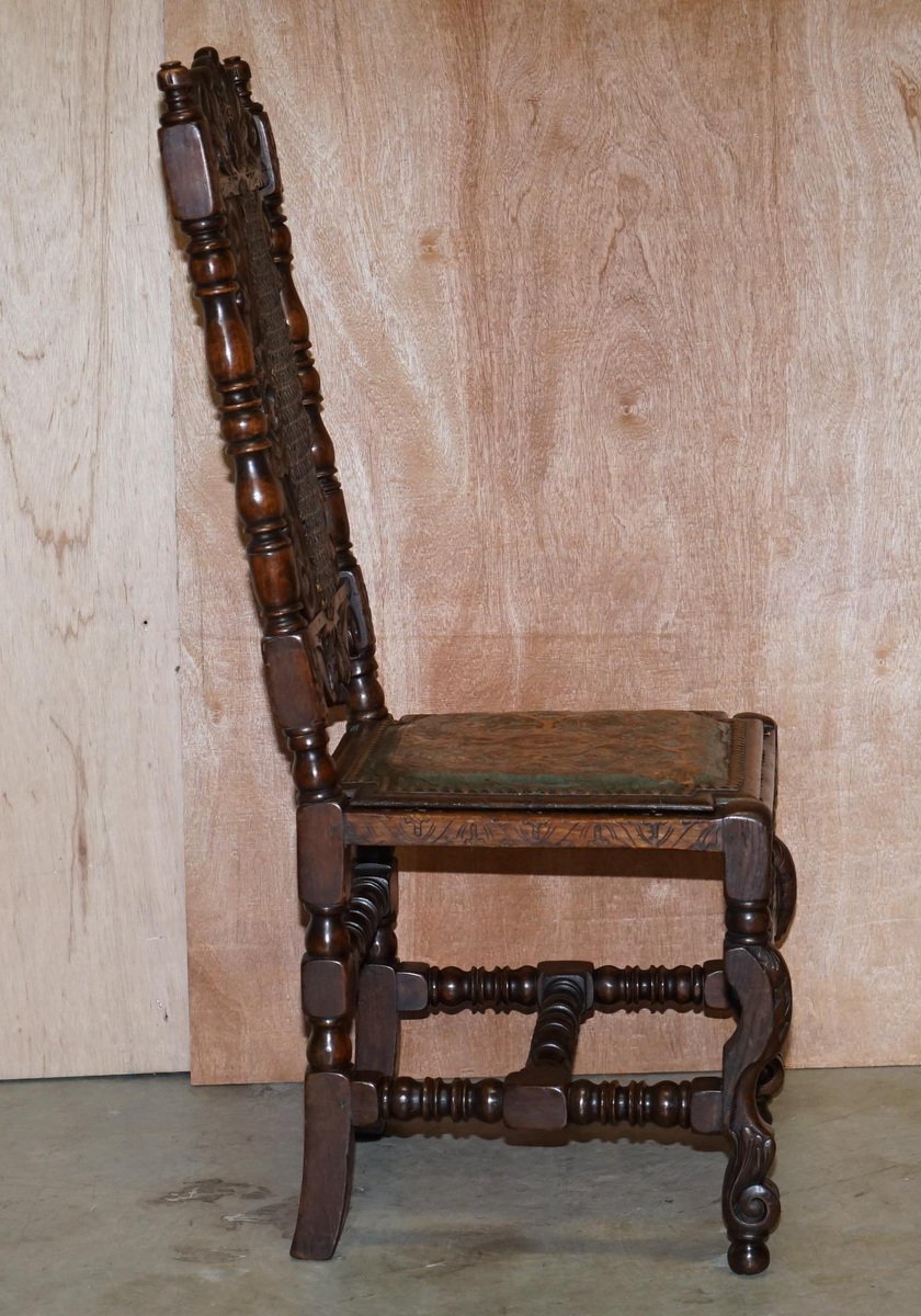 Carved Jacobean Throne Dining Chairs with Hand Painted & Embossed