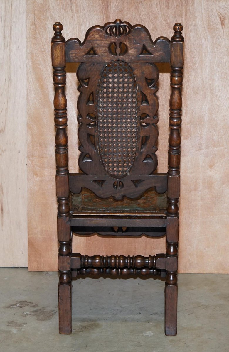 Carved Jacobean Throne Dining Chairs with Hand Painted & Embossed