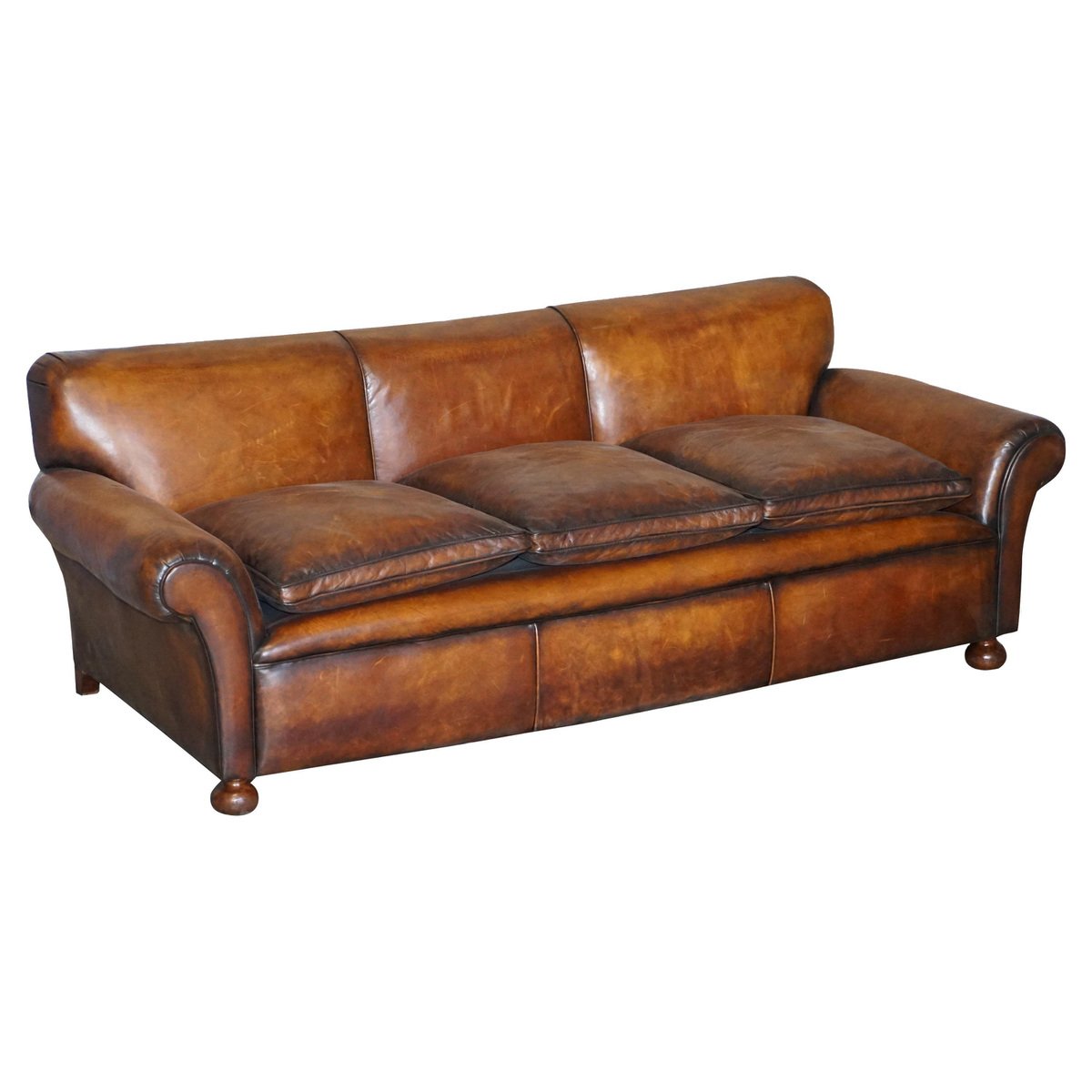antique victorian hand dyed brown leather sofa GZP-1006306