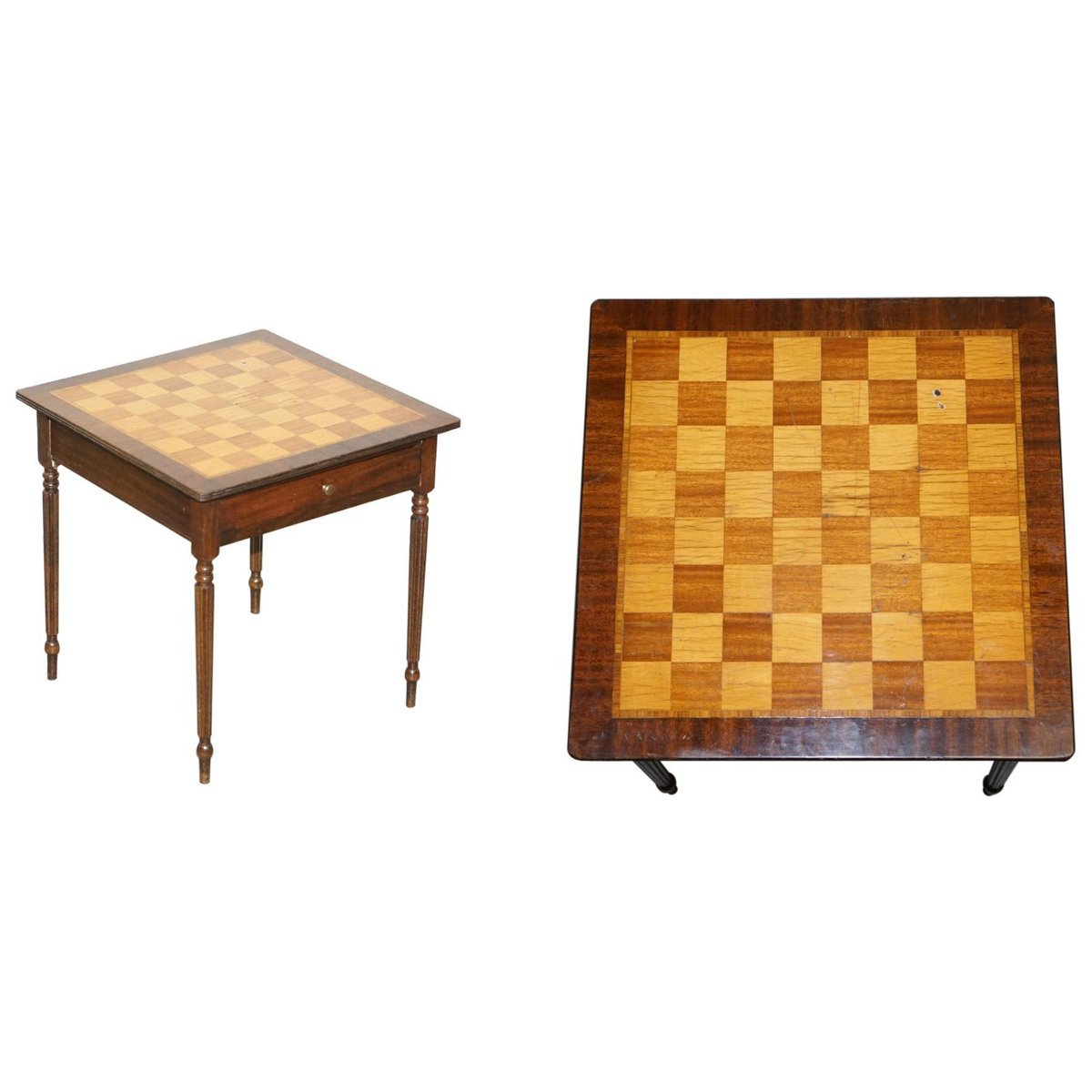 vintage inlaid walnut hardwood game table with chessboard drawer GZP-1006436