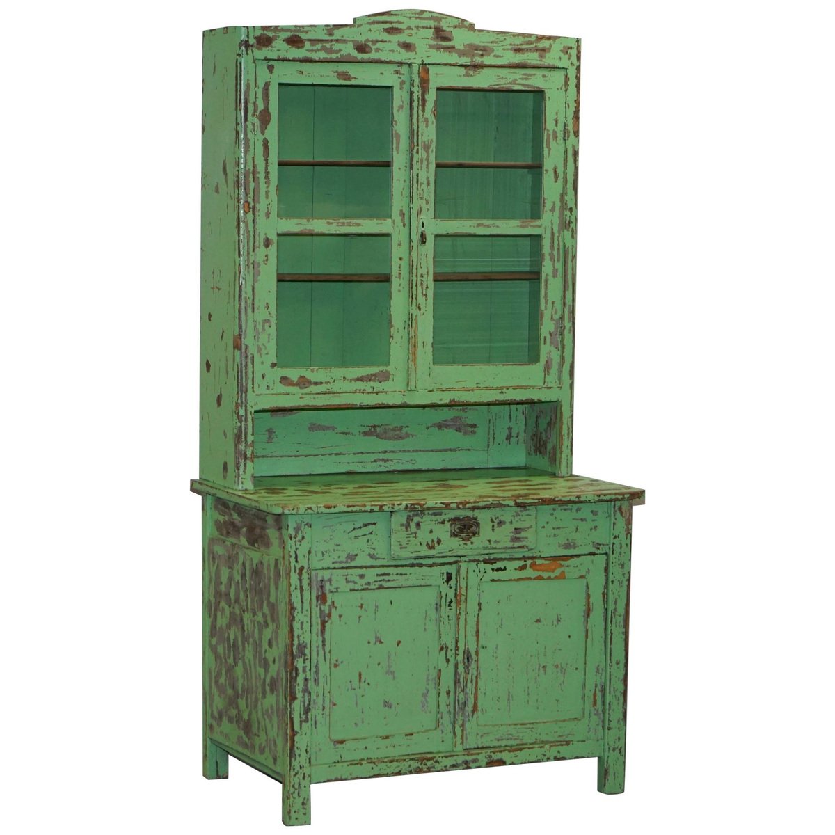 victorian hand painted distressed green dresser bookcase or kitchen cupboard GZP-1006472