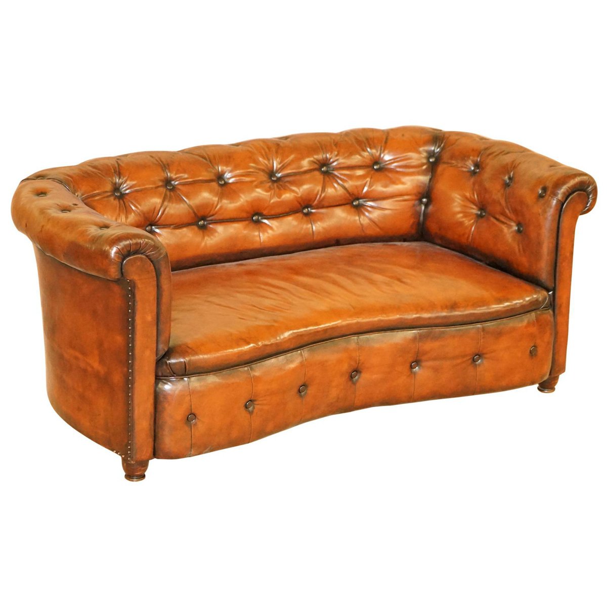 regency serpentine hand dyed whisky brown leather chesterfield sofa GZP-1006493