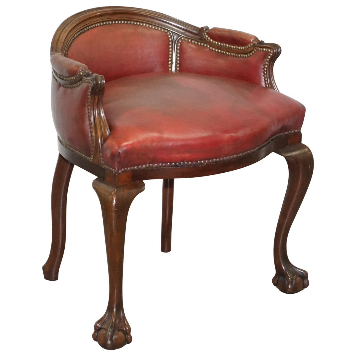 small oxblood leather claw ball cabriolet leg chair or desk stool GZP-1006546