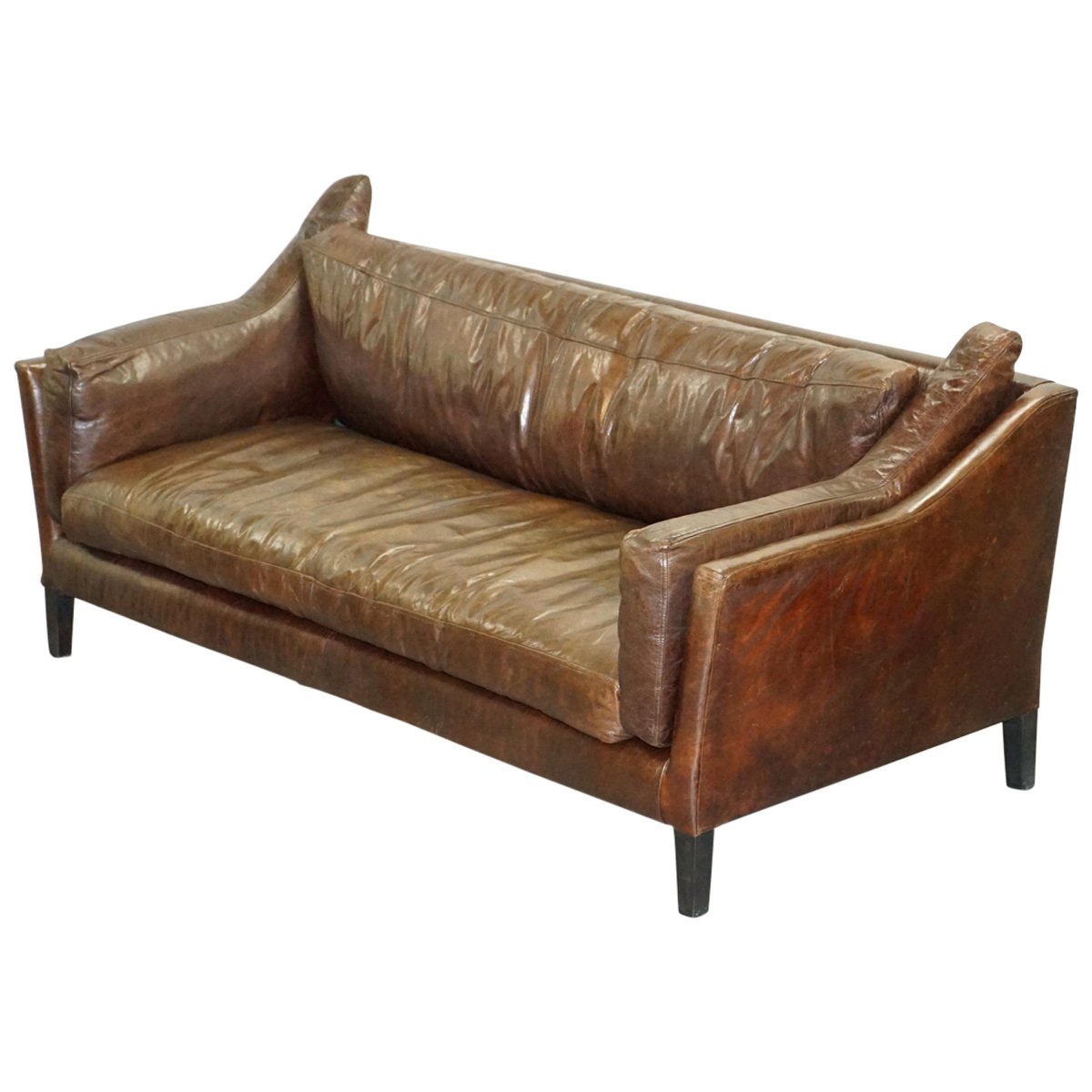 Vintage Brown Leather Sofa for sale at Pamono