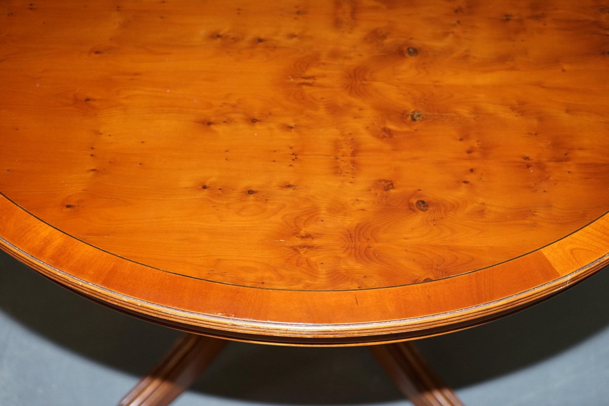 Burr Yew Wood Round TiltTop Dining Table for sale at Pamono