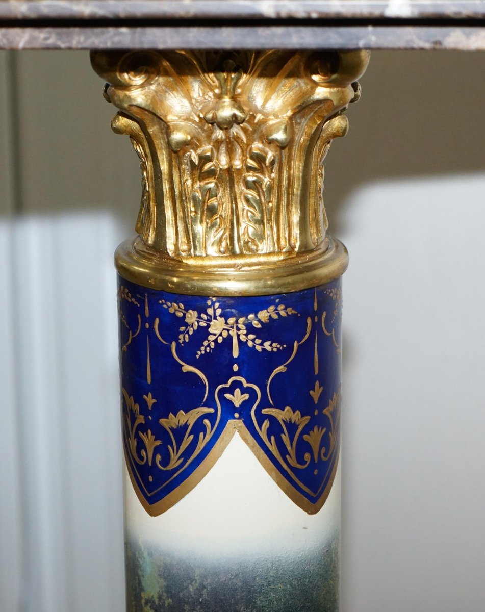 Vintage French Marble, Gilt Bronze & Porcelain Romantic Painted Pillars, Set of 2 for sale at Pamono