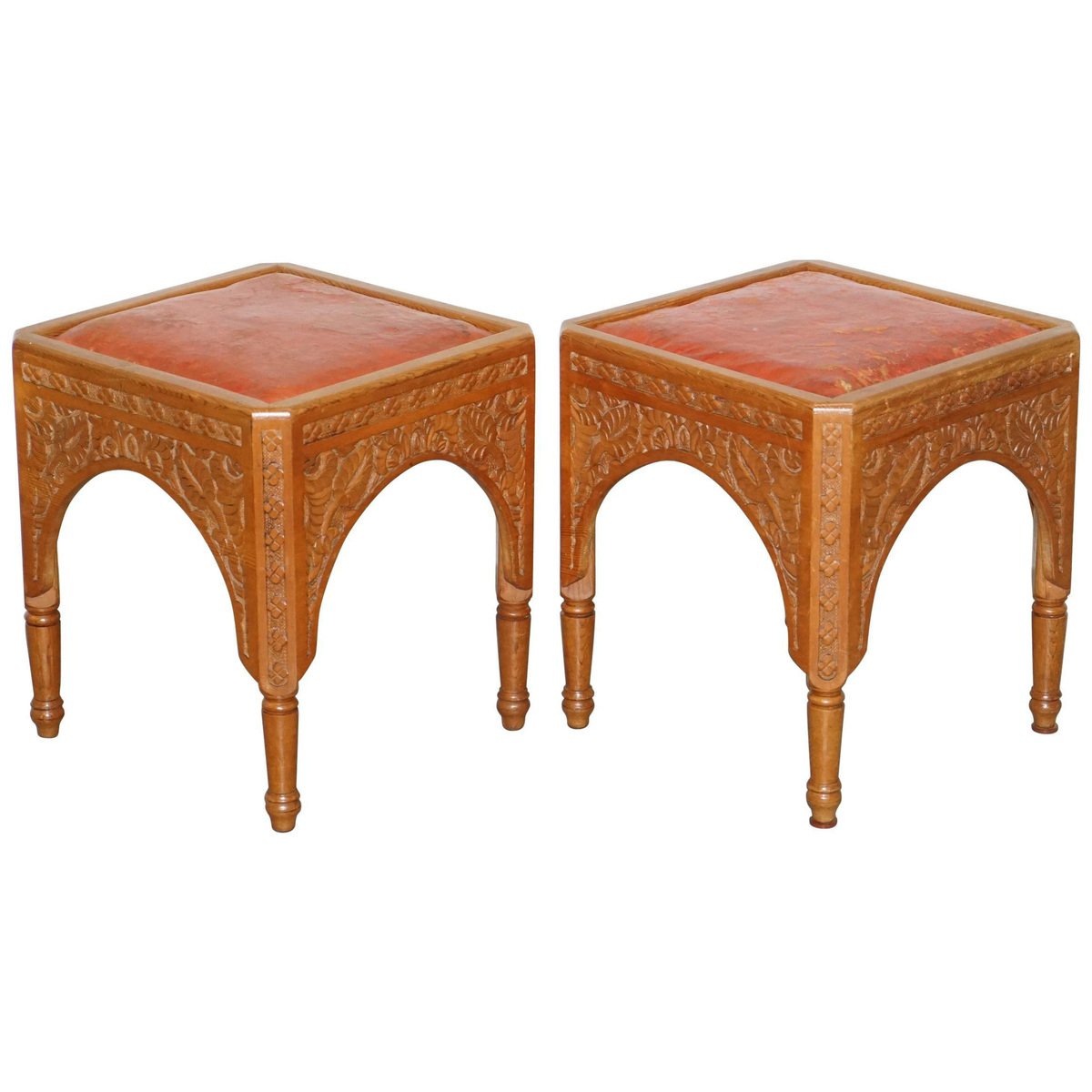 antique victorian hand carved asethetic movement stools 19th century set of 2 GZP-1006800