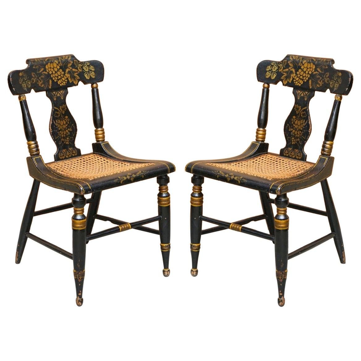 georgian baltimore ebonised painted gilt bergere side chairs 1820s set of 2 GZP-1007184