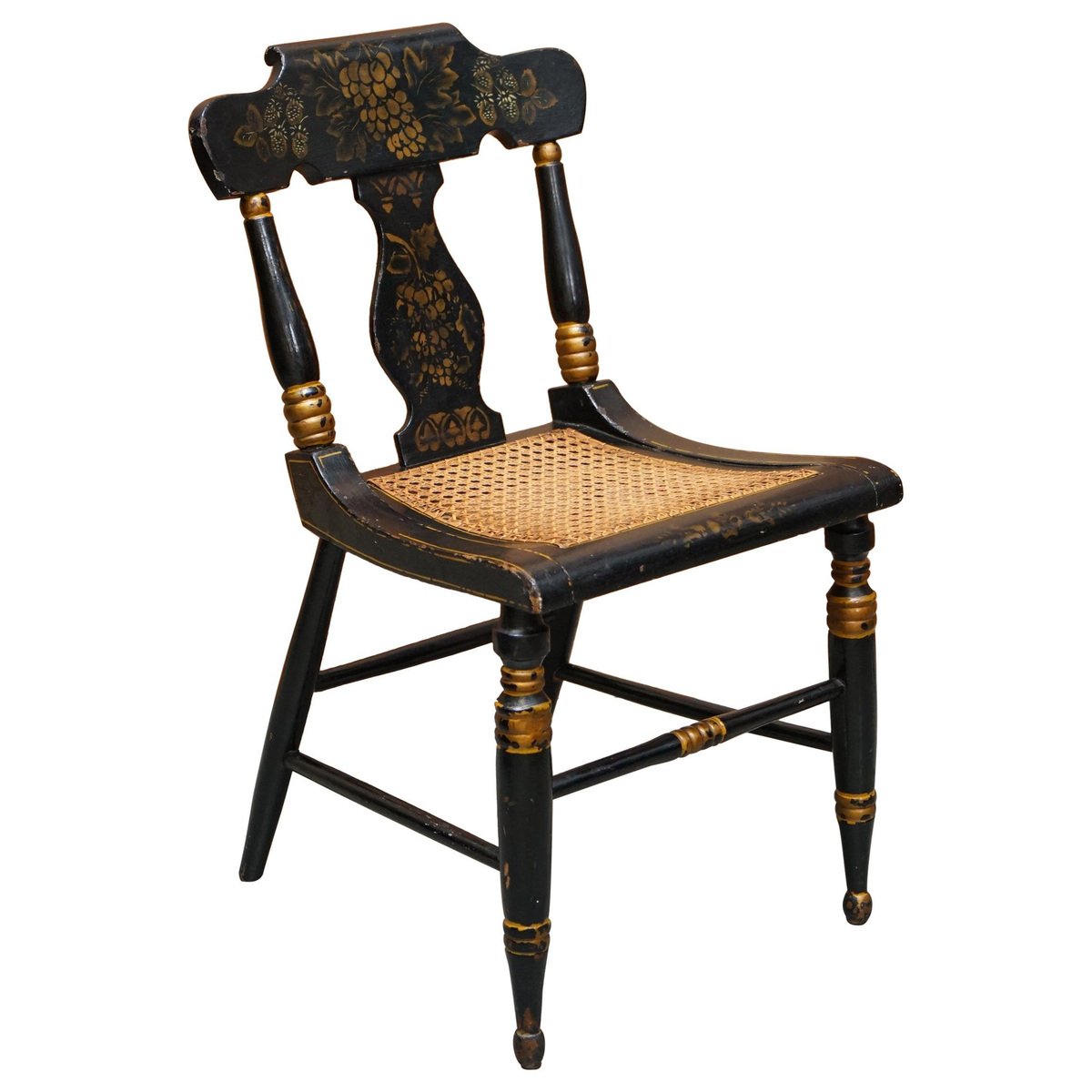 georgian baltimore ebonised painted gilt bergere side chair 1820s GZP-1007192