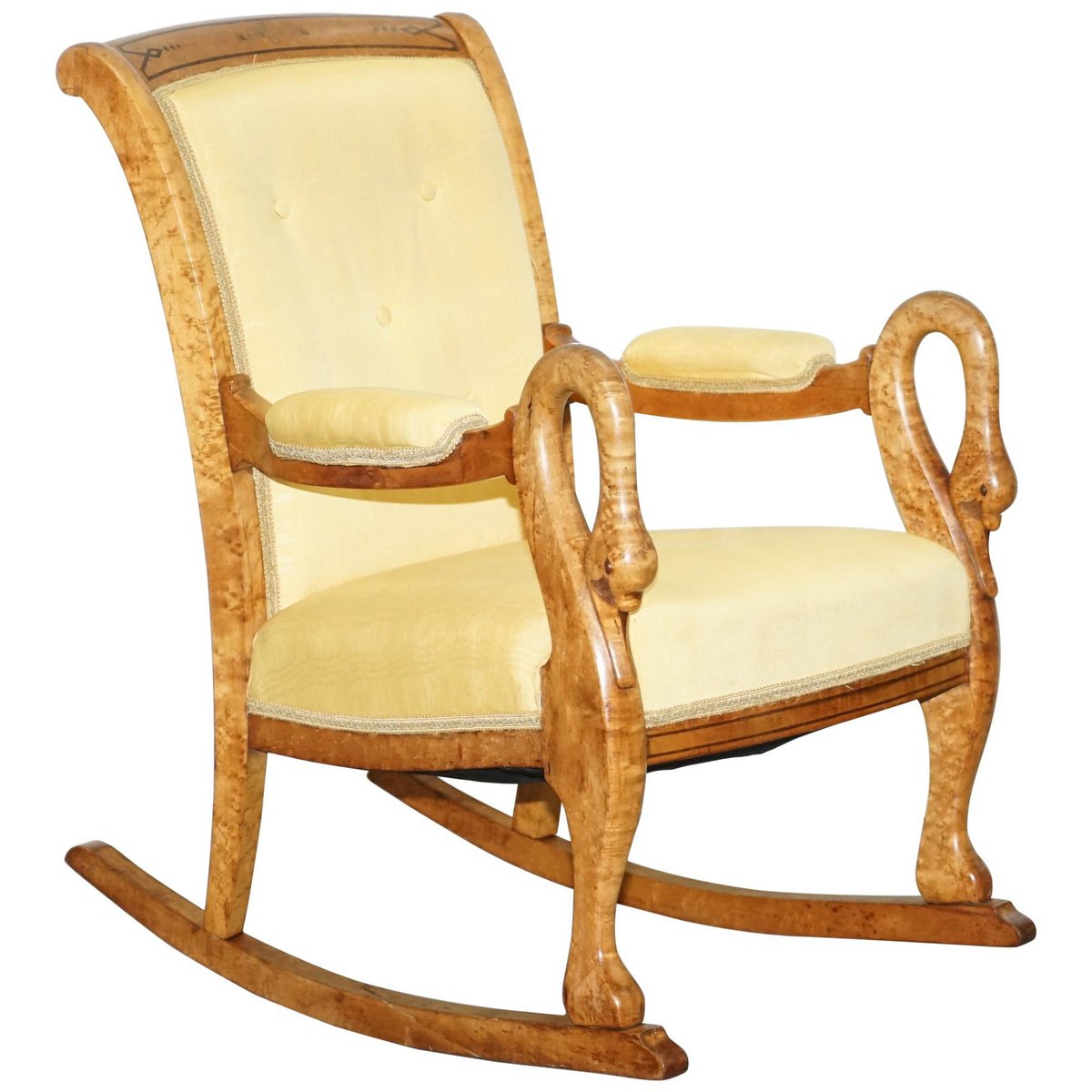 burr maple rocking armchair with hand carved swan arms GZP-1007199