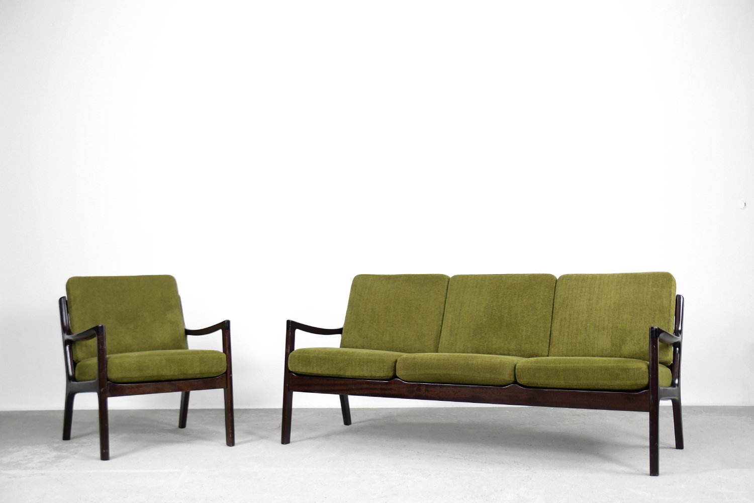 vintage scandinavian 3 seater senator sofa and chair by ole wanscher for cado 1960s set of 2 ZAA-1010174