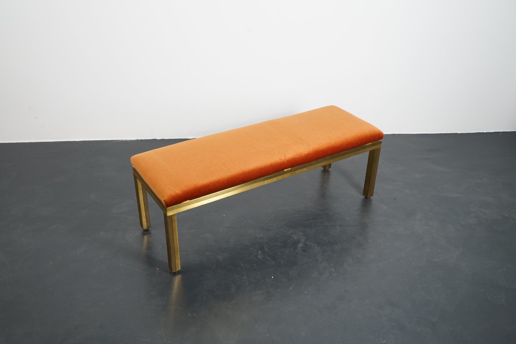 vintage french hollywood regency orange velvet bench 1970s CIP-1010485