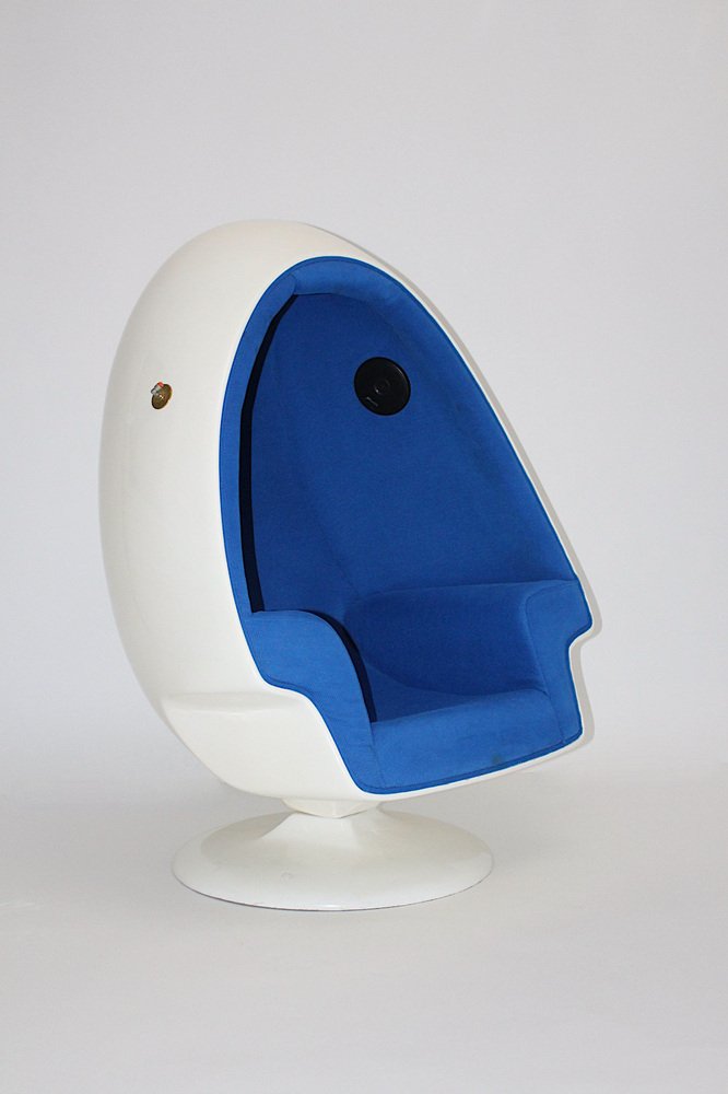 vintage space age blue and white egg chair 1970s NB-1013129