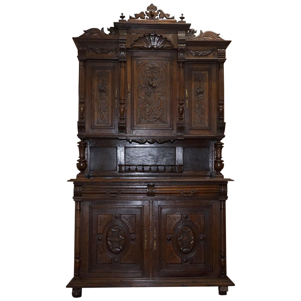 dutch hand carved solid oak cupboard with drawers GZP-1013207