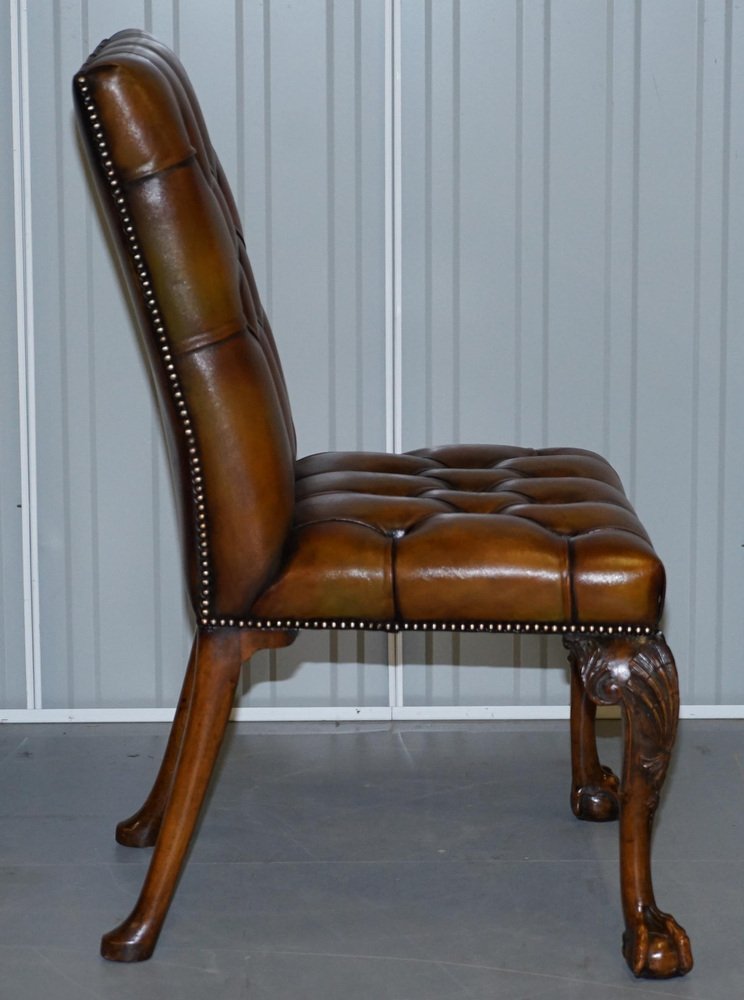 Leather Chesterfield Dining Chairs with Claw & Ball Feet, Set of 6 for