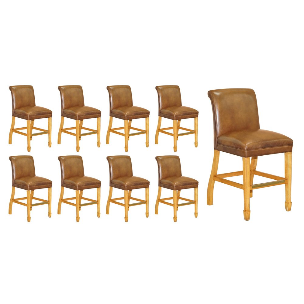 hand dyed brown leather hardwood high bar stools from malone hancock GZP-1013544