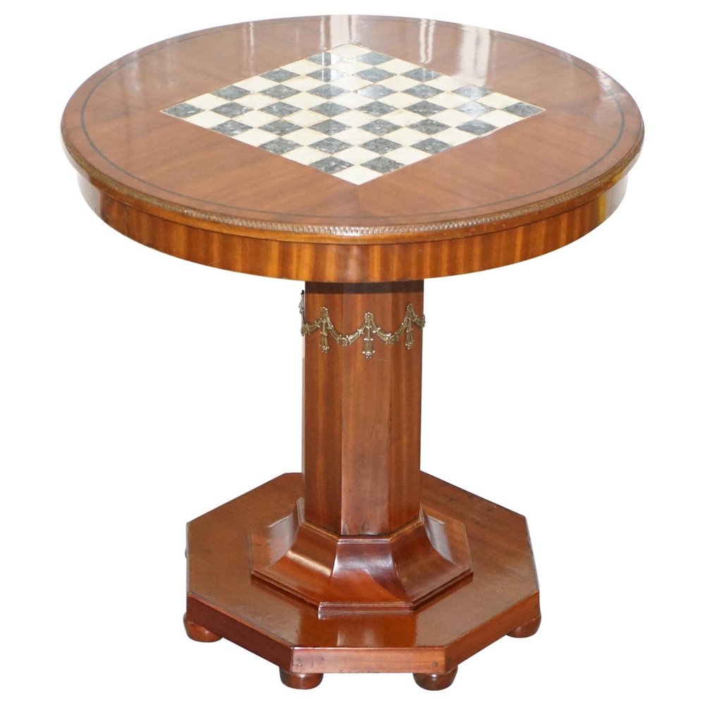 french empire hardwood chess table in marble ormolu 1900s GZP-1013614